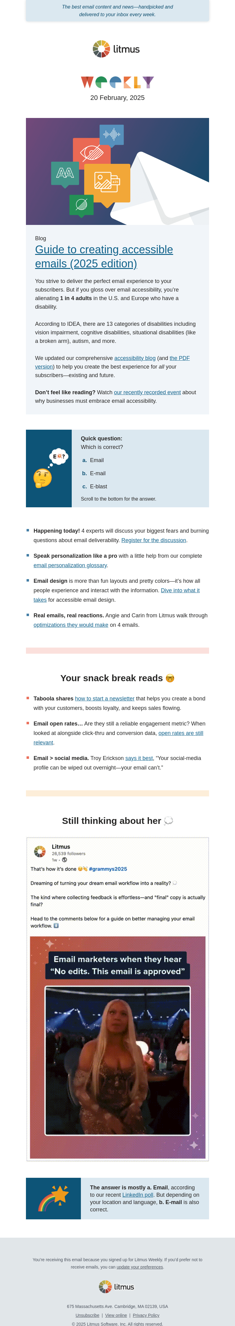 Письмо компании «Litmus» на тему «Your 2025 guide to accessible emails, real email critiques, and
 more»