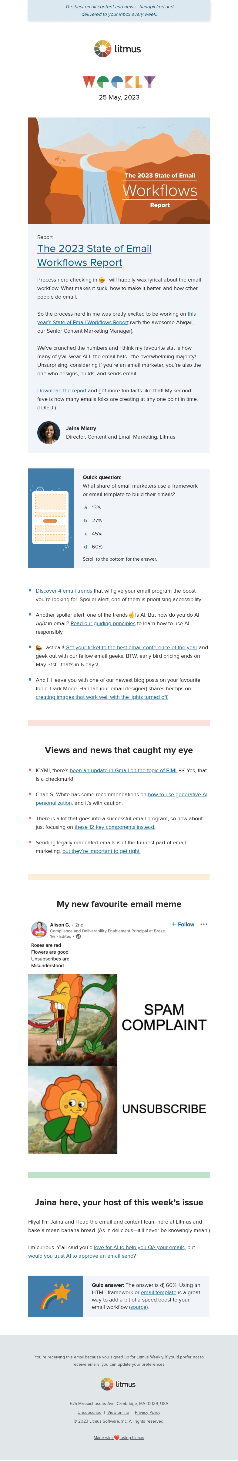 Письмо компании «Litmus» на тему «Email trends that will move the needle, stats to improve your email
 workflow, and more»
