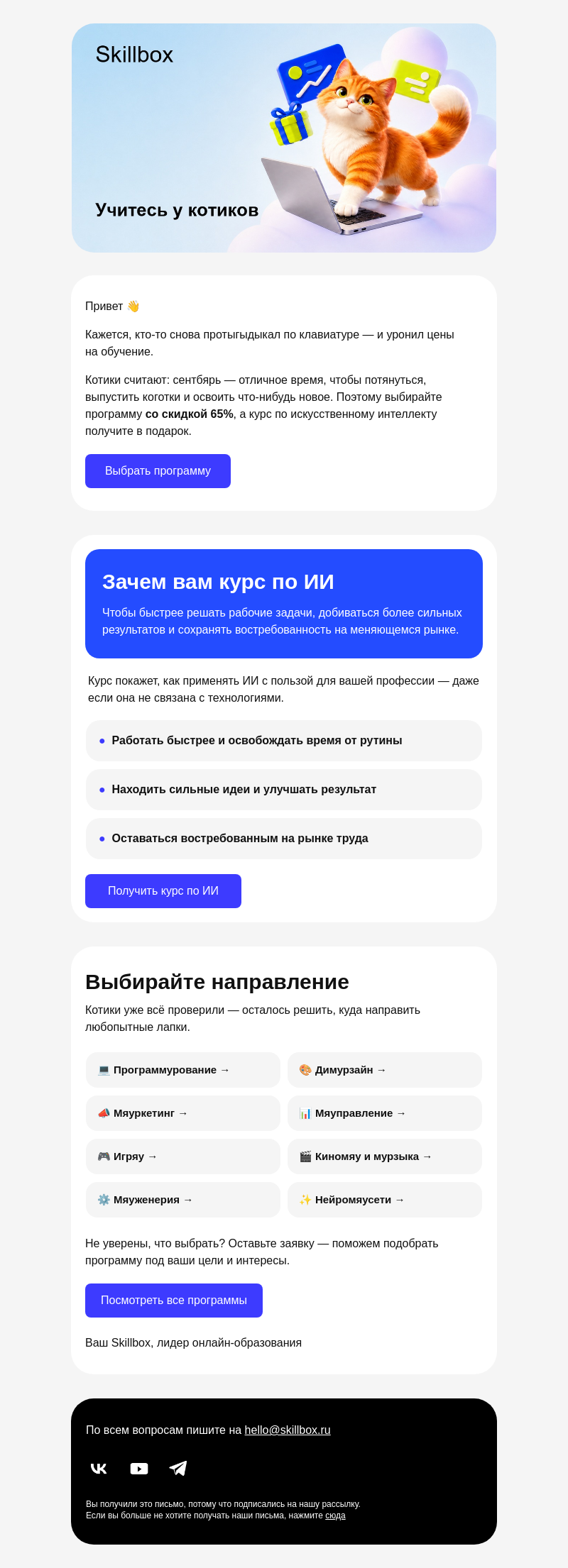 Письмо компании «Skillbox» на тему «🐈 Мимо вас кто-то протыгыдыкал…»