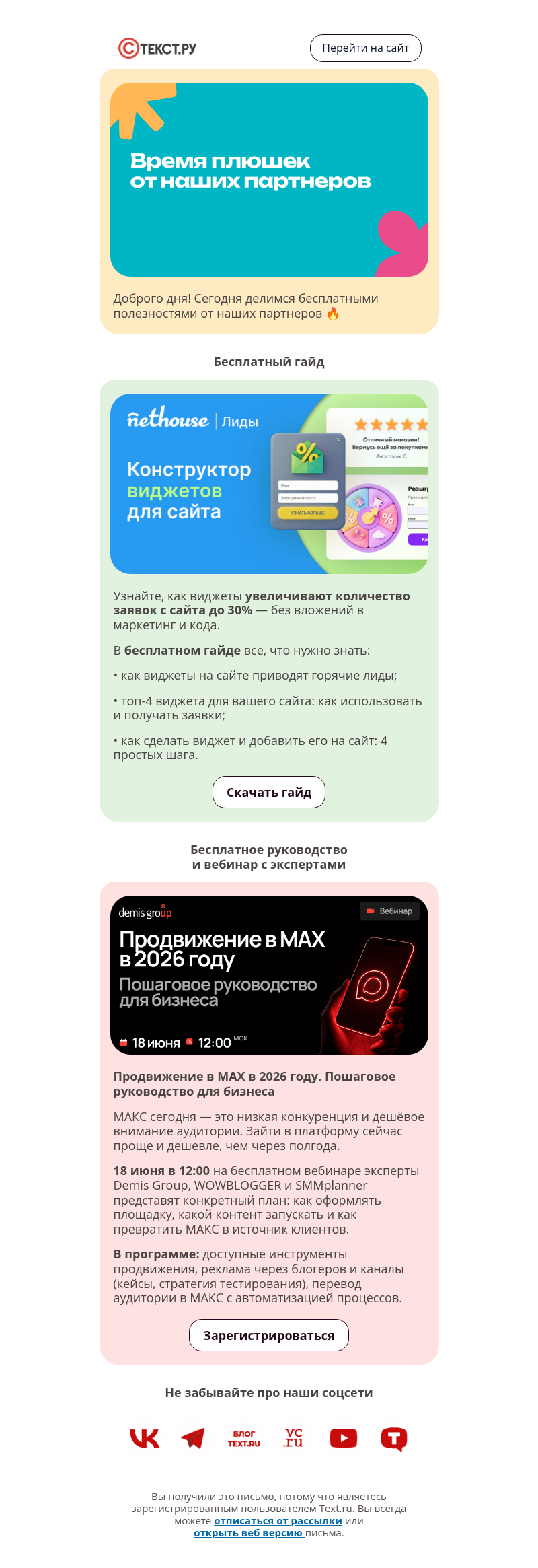Письмо компании «Text.ru» на тему «Как превратить посетителя сайта в клиента?»