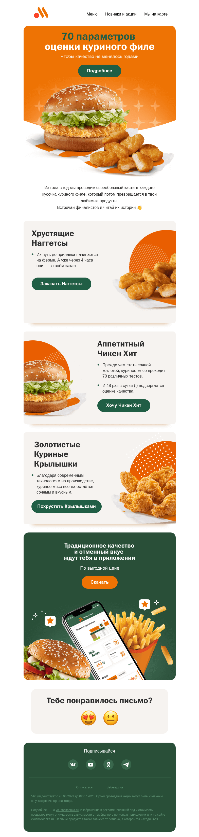 Письмо компании «Вкусно и точка» на тему «Как мы проверяем качество? 🍗»