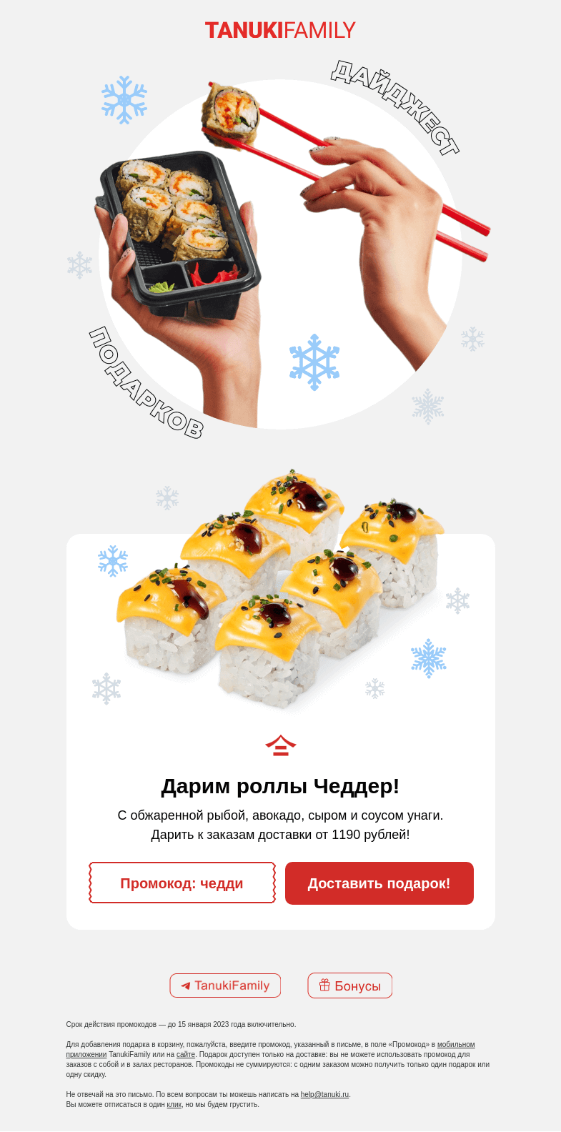 Письмо компании «TanukiFamily» на тему «Праздники закончились…»