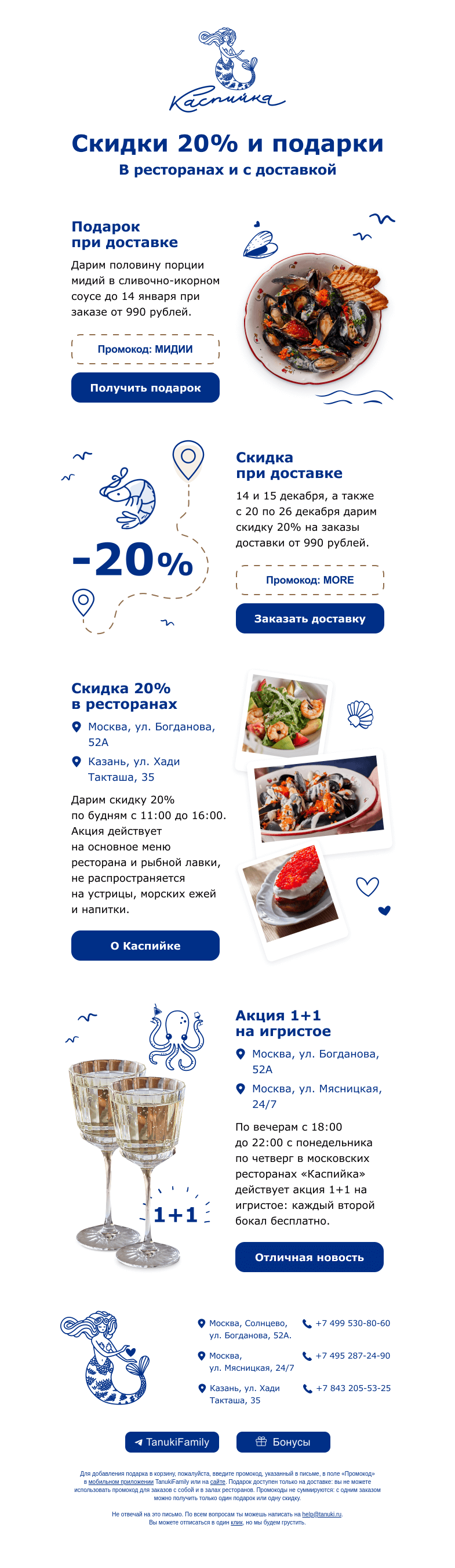 Письмо компании «TanukiFamily» на тему «Акции ресторанов Каспийка»
