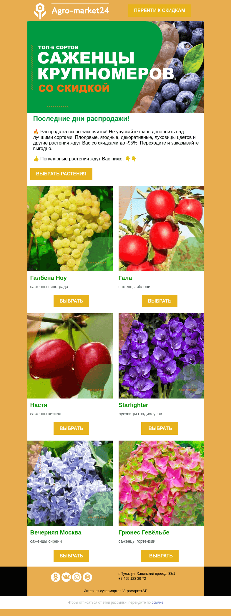 Письмо компании «Agromarket24» на тему «🔥🍓 Распродажа скоро закончится! Скидки до -95% в письме.»