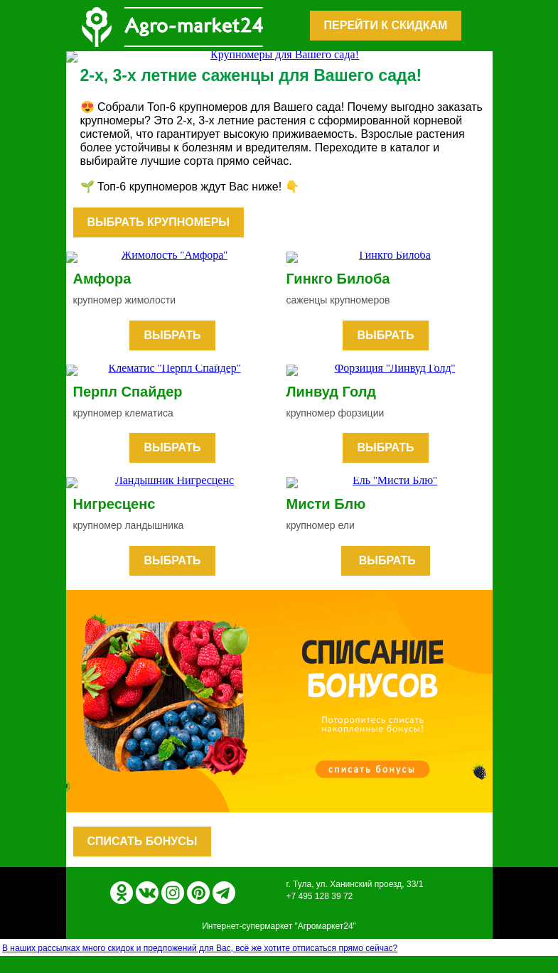 Письмо компании «Agromarket24» на тему «😍🔥 Топ крупномеров! 2-х, 3-х летние сорта для Вашего сада.»