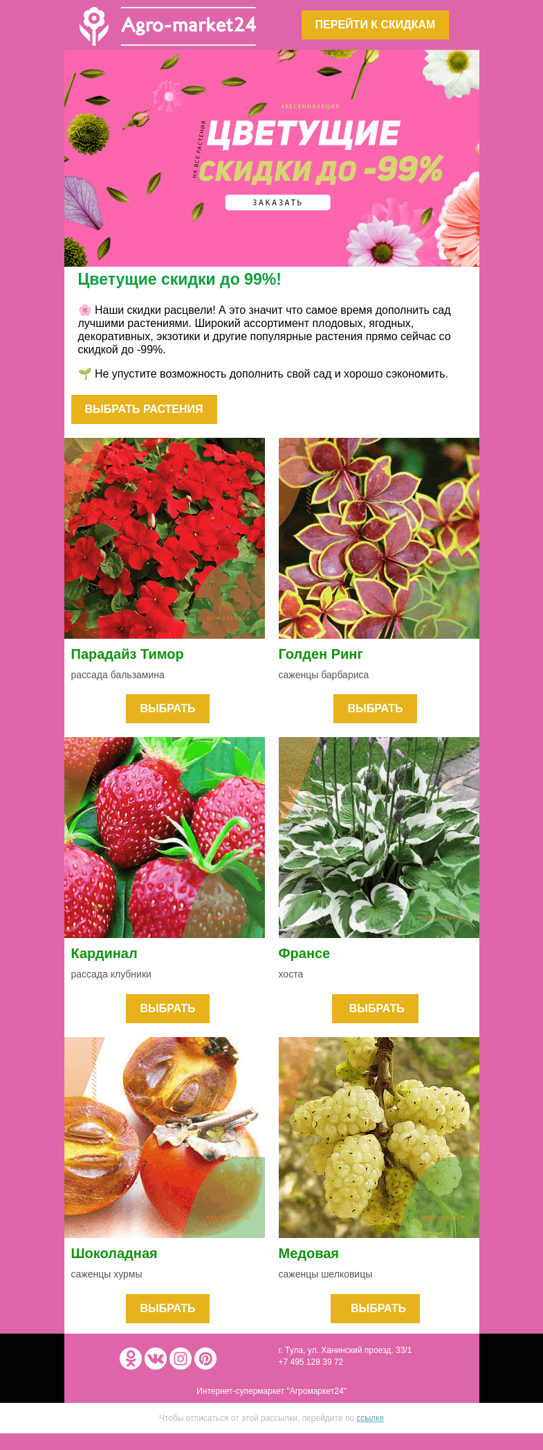 Письмо компании «Agromarket24» на тему «🌸😍 Цветущие скидки! До -99% на все растения.»