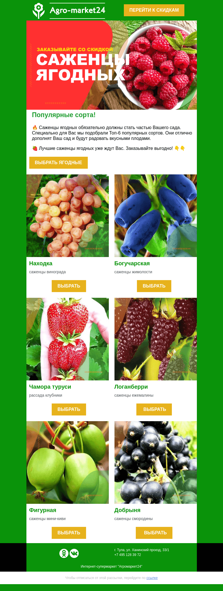 Письмо компании «Agromarket24» на тему «🍓🔥 Саженцы ягодных! Популярные сорта уже в письме.»