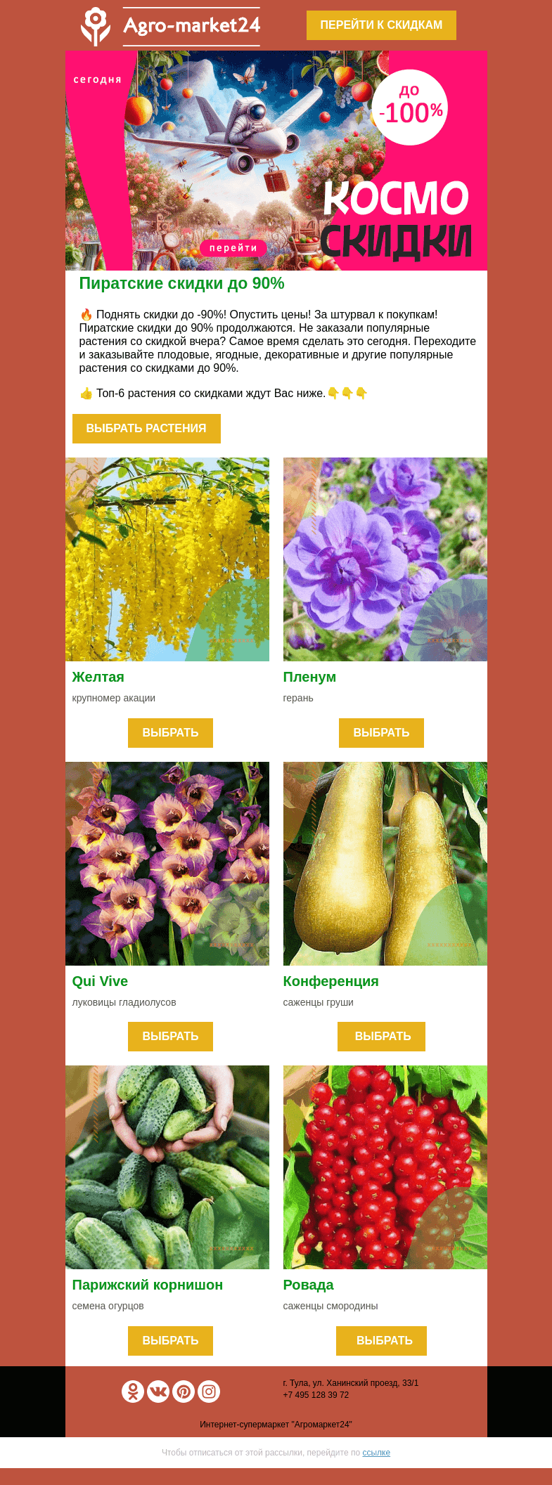 Письмо компании «Agromarket24» на тему «🌱😍 Пиратские скидки до 90%! Топ-6 растений уже в письме.»