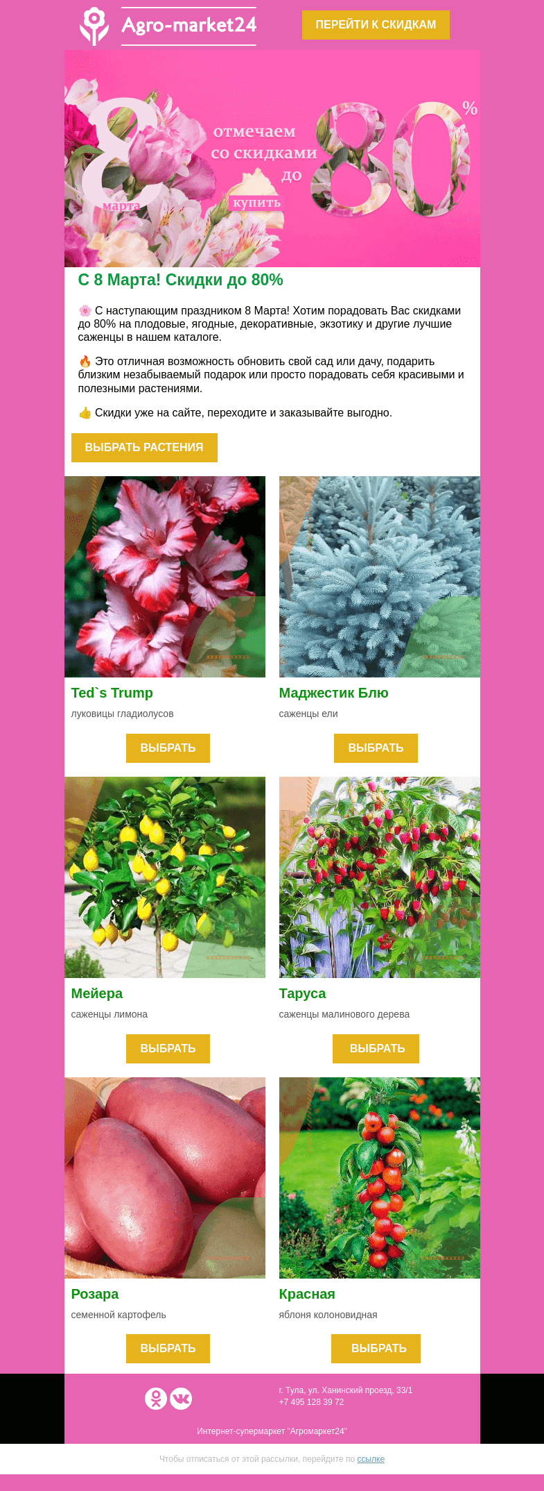 Письмо компании «Agromarket24» на тему «🌸😍  С наступающим 8 Марта! Скидки до 80% уже на сайте.»