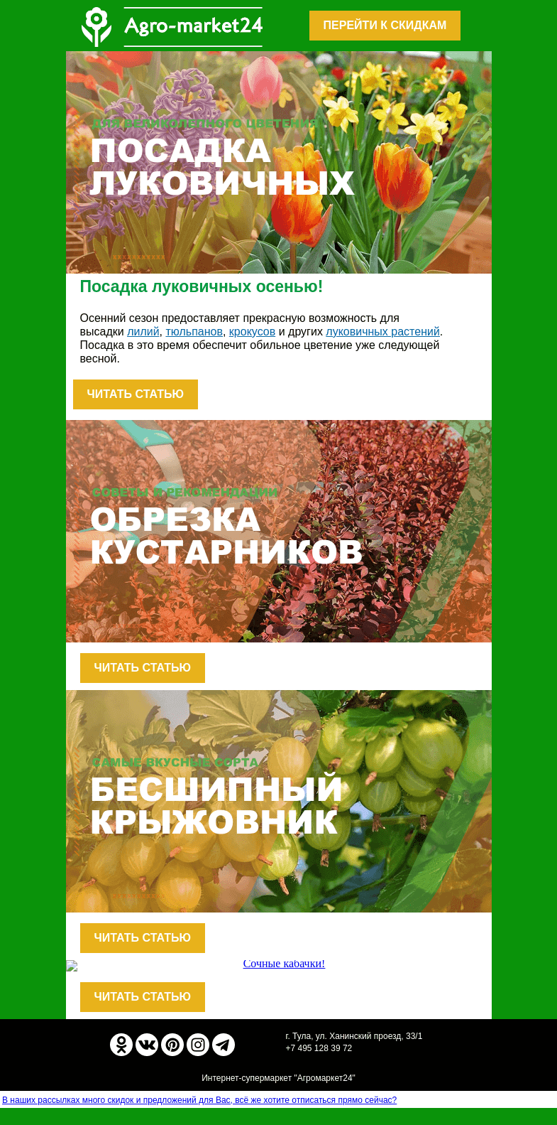 Письмо компании «Agromarket24» на тему «😊🌱 Блог садовника! Советы и рекомендации для успешного садоводства.»