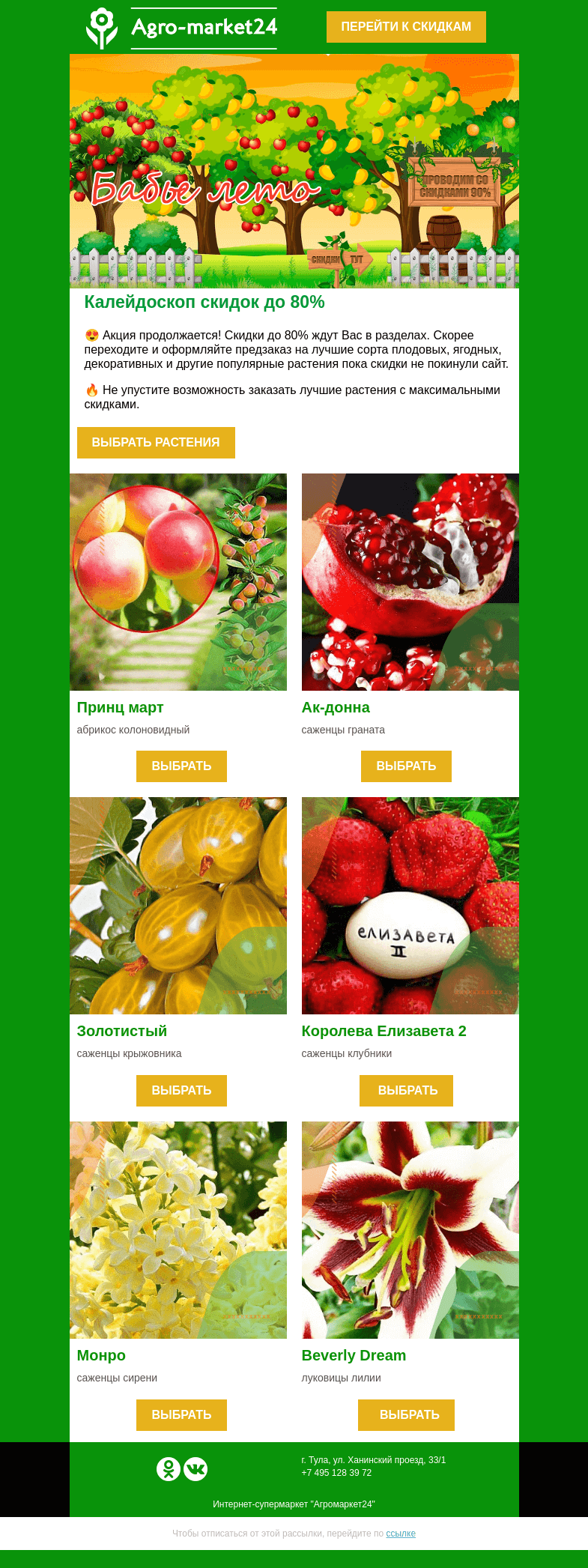 Письмо компании «Agromarket24» на тему «😍🔥 Калейдоскоп скидок до 80%! Оформляйте предзаказ прямо сейчас.»