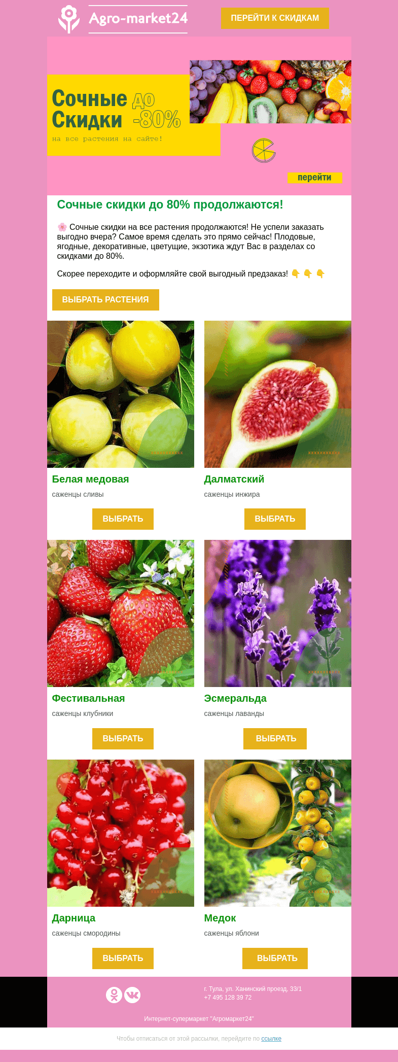 Письмо компании «Agromarket24» на тему «😲👍 Сочные скидки до -80% продолжаются! Топ-6 растений уже ждут в письме.»