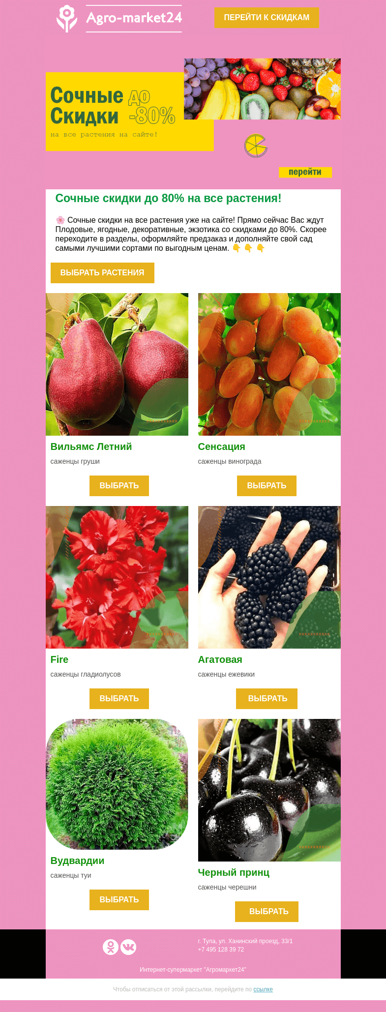 Письмо компании «Agromarket24» на тему «😉🔥 Сочные скидки до -80% на все растения! Переходите и заказывайте.»
