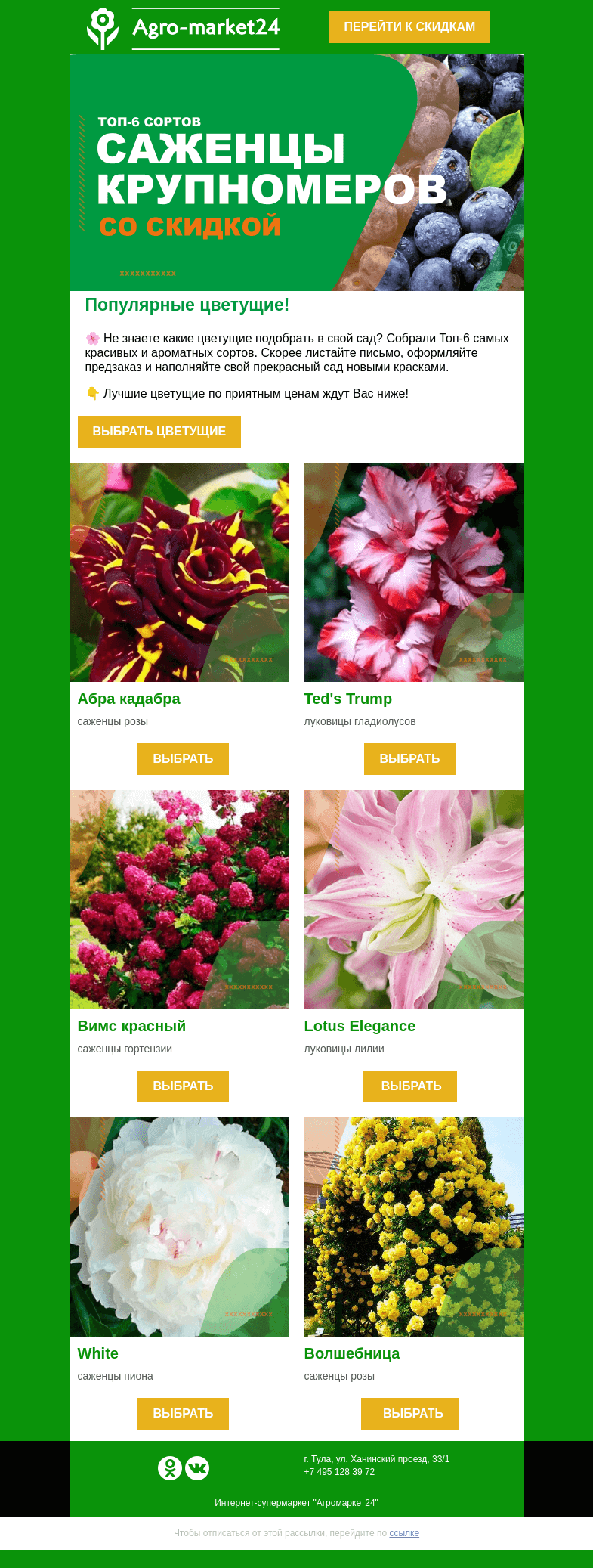 Письмо компании «Agromarket24» на тему «🌺🌹 Топ очаровательных цветущих! Переходите и оформляйте предзаказ.»