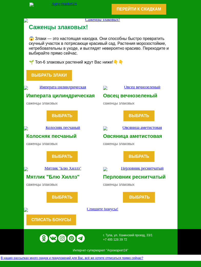 Письмо компании «Agromarket24» на тему «🌱👍 Саженцы злаковых! Эффектные сорта для Вашего сада.»