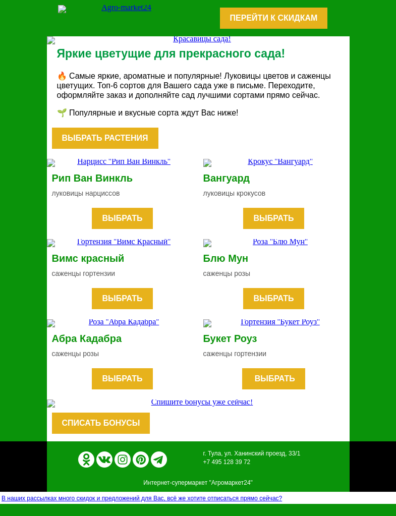 Письмо компании «Agromarket24» на тему «🌱🌸 Красавицы сада! Топ-6 ярких и популярных цветущих.»