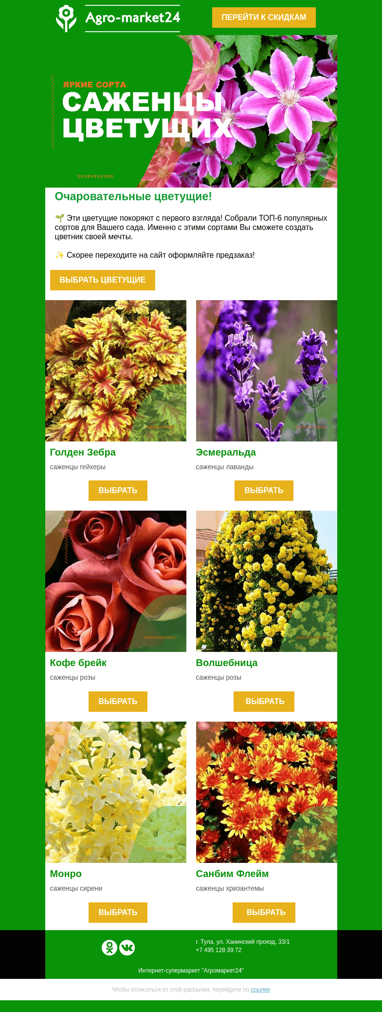 Письмо компании «Agromarket24» на тему «🌺🔥 Топ-6 очаровательных цветущих! Переходите и оформляйте предзаказ.»