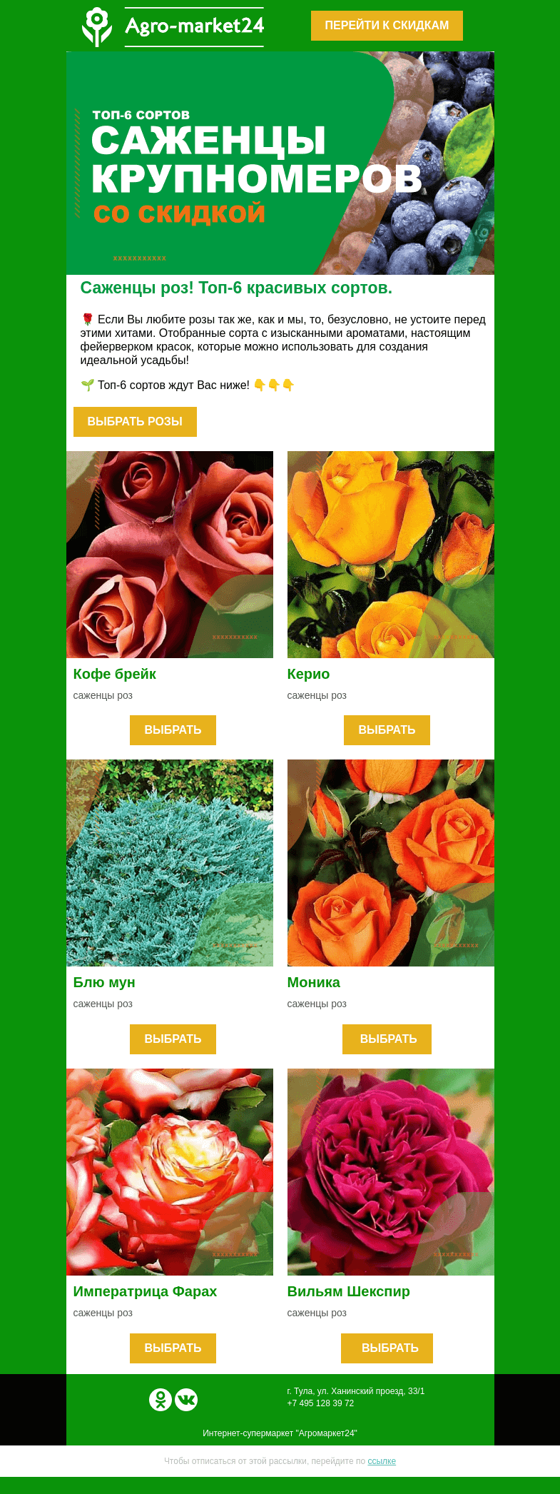 Письмо компании «Agromarket24» на тему «🌹🔥 Саженцы роз! Топ-6 новинок для идеальной усадьбы.»