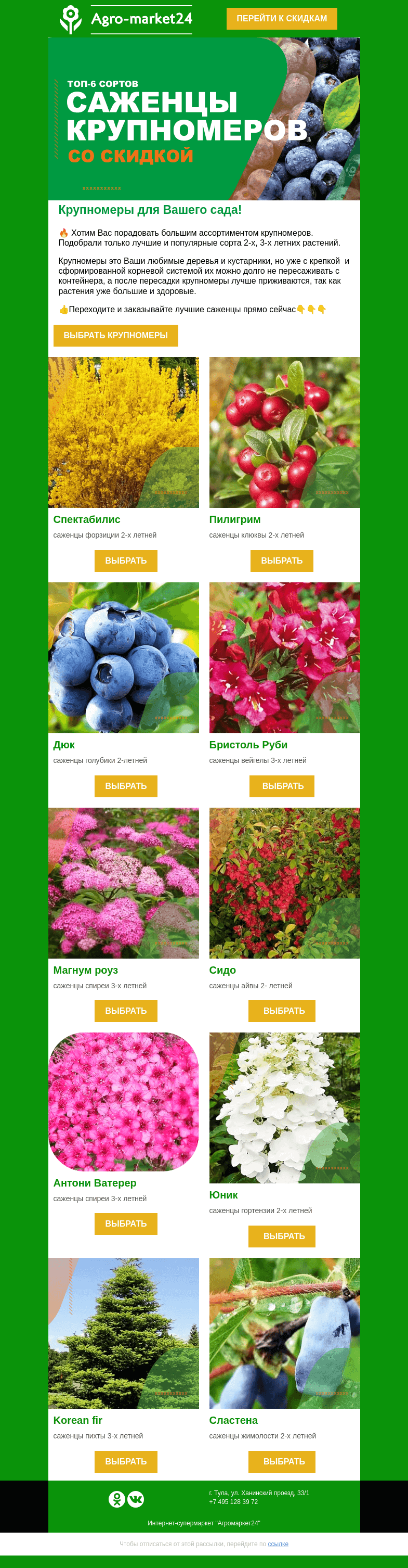Письмо компании «Agromarket24» на тему «😍🌱 Саженцы крупномеров! Топ-6 сортов для сада.»