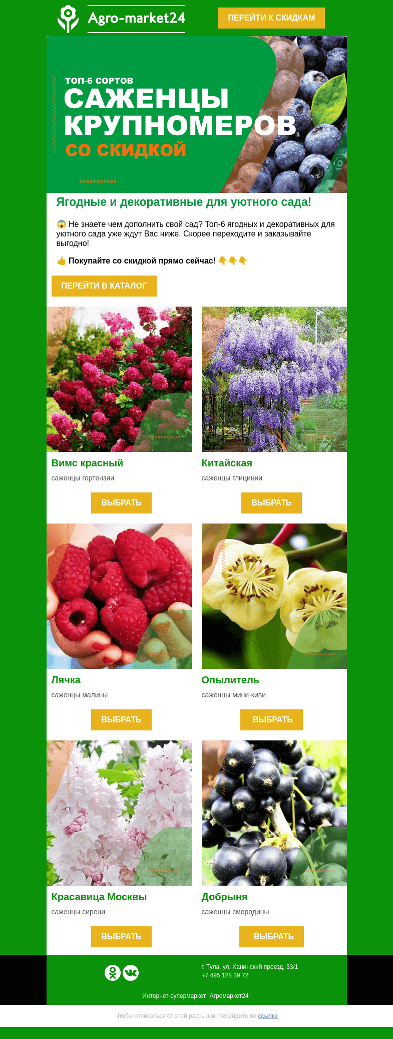 Письмо компании «Agromarket24» на тему «😱🌱 Ягодные и декоративные для уютного сада! Заказывайте со скидкой.»