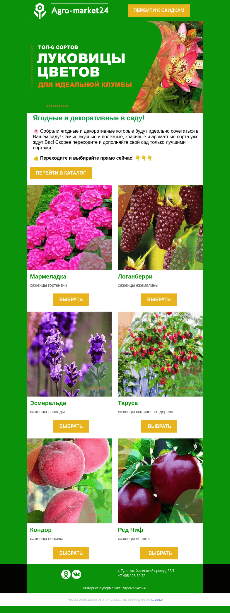 Письмо компании «Agromarket24» на тему «🌸🍓 Ягодные и декоративные! Будут идеально смотреться в Вашем саду.»