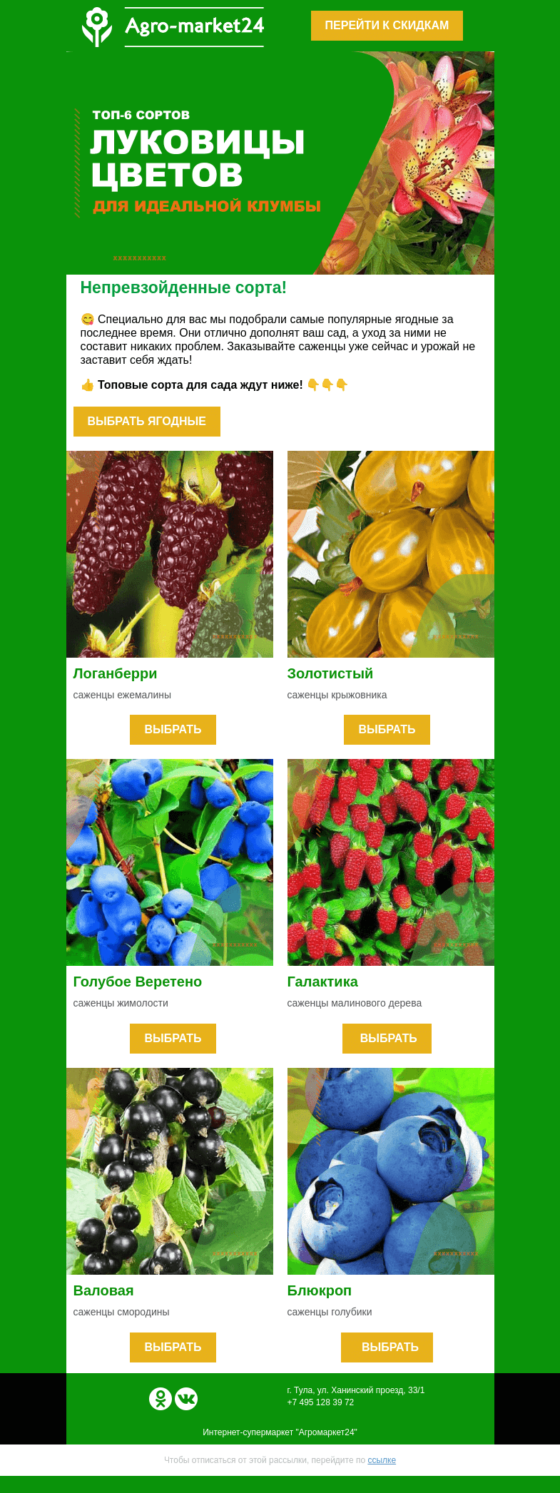 Письмо компании «Agromarket24» на тему «🍓 Ягодные для идеального сада! Топ сорта уже в письме.»