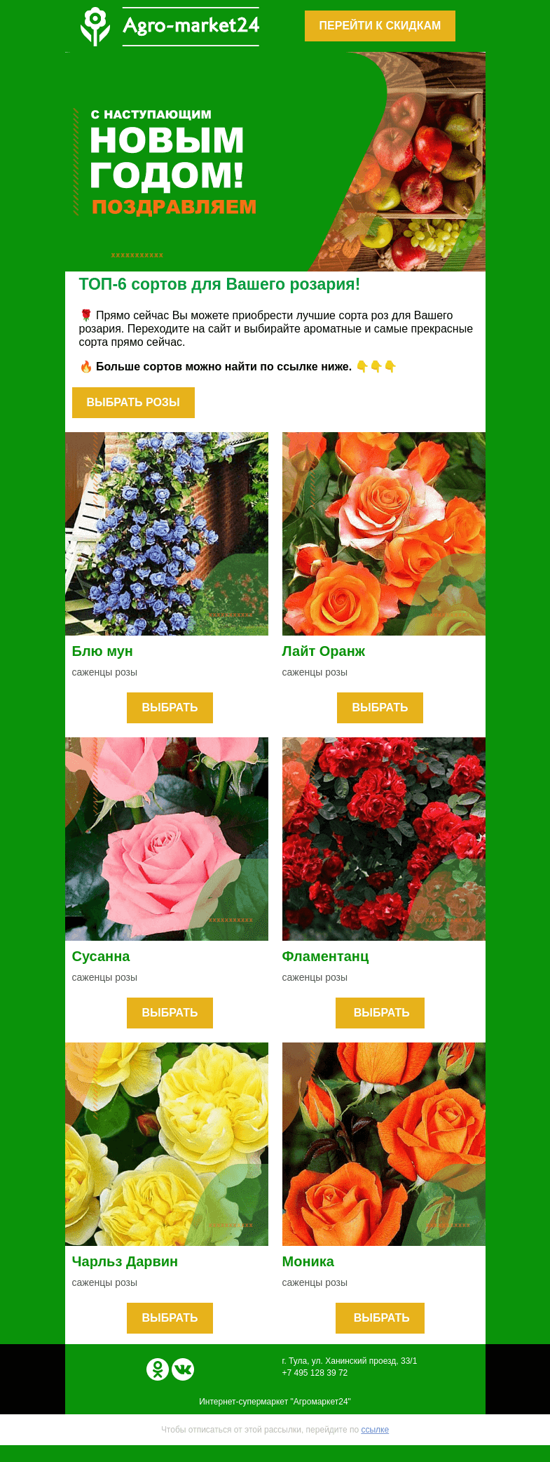 Письмо компании «Agromarket24» на тему «Саженцы роз! Лучшие сорта для Вашего розария.»