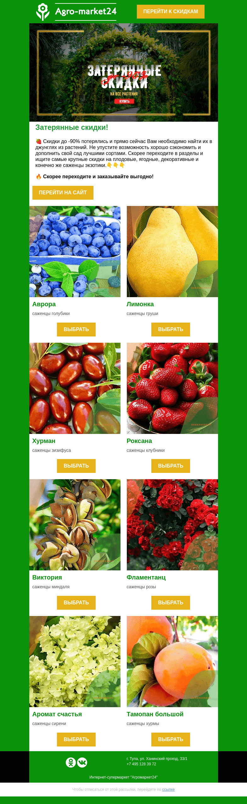 Письмо компании «Agromarket24» на тему «Затерянные скидки! До -90% на лучшие сорта.»