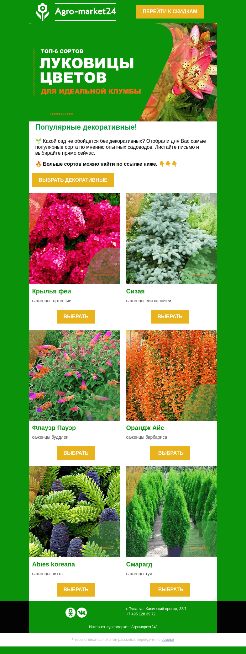 Письмо компании «Agromarket24» на тему «Декоративные! Топ-6 самых популярных сортов для сада.»