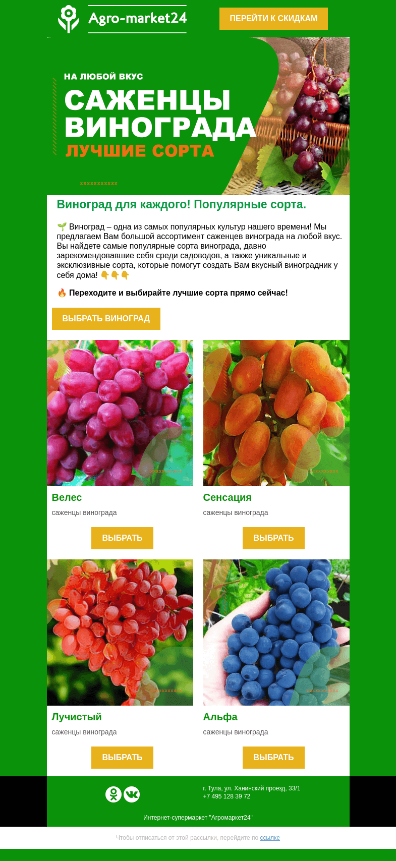 Письмо компании «Agromarket24» на тему «Саженцы винограда! Лучшие сорта для каждого.»
