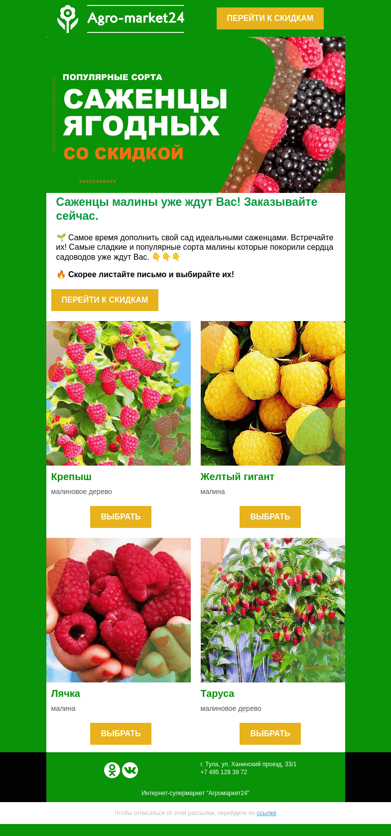 Письмо компании «Agromarket24» на тему «Сладкая малинка! Топовые сорта для идеального сада в письме.»