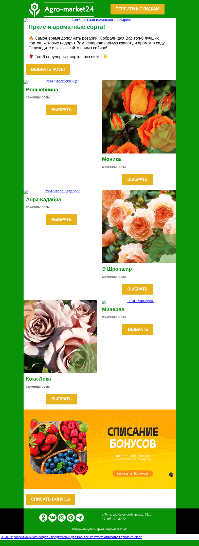 Письмо компании «Agromarket24» на тему «😱🌹 Топ-6 сортов для идеального розария! Переходите и заказывайте.👇»