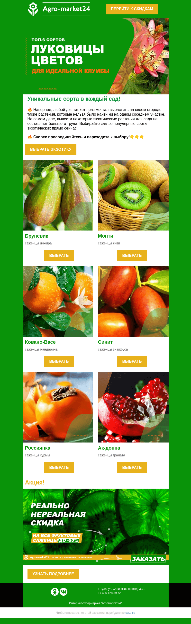 Письмо компании «Agromarket24» на тему «Саженцы экзотики! Самые популярные сорта уже ждут в письме.»