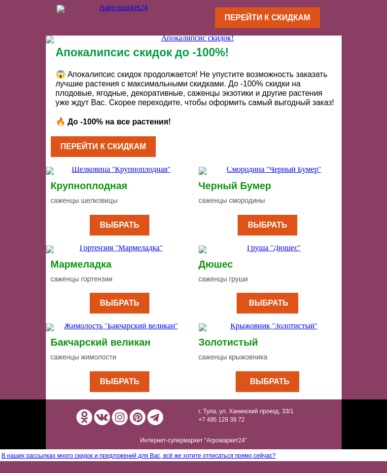 Письмо компании «Agromarket24» на тему «😱🔥 Апокалипсис скидок до -100%! Заказывайте выгодно сейчас.»