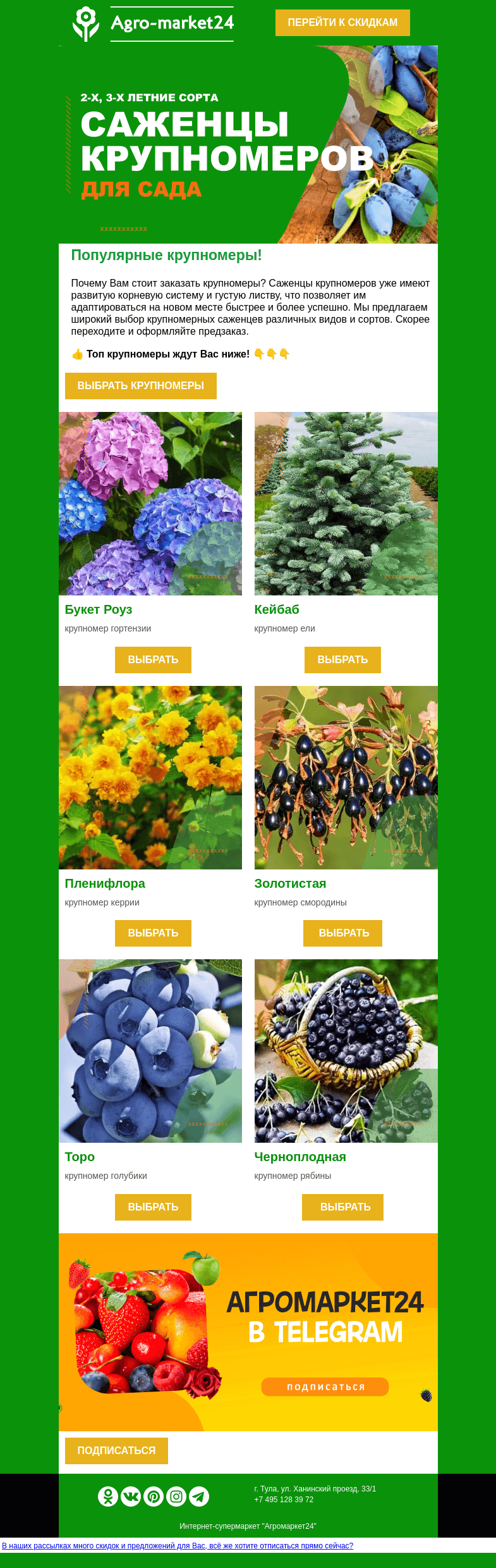 Письмо компании «Agromarket24» на тему «🌱😍 Саженцы крупномеров! Топ-6 сортов для идеального сада.»