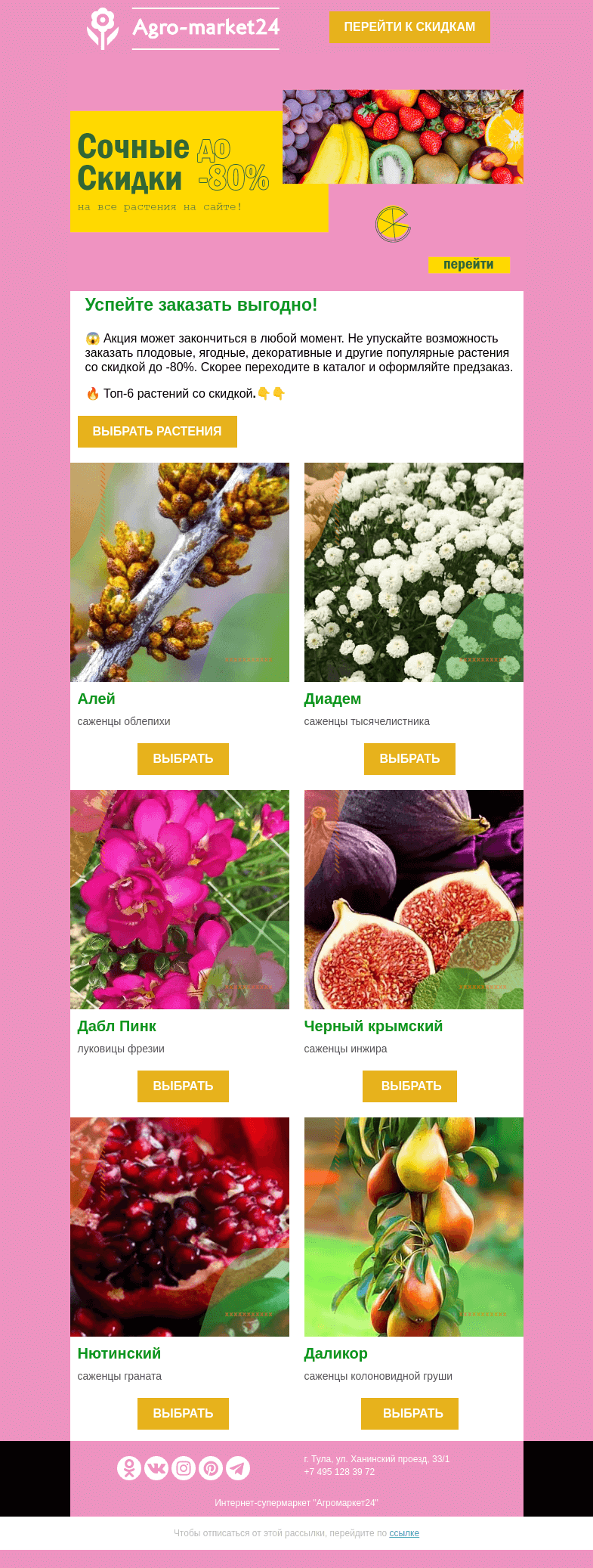 Письмо компании «Agromarket24» на тему «🔥👍 Успейте заказать выгодно! До -80% на все растения.»