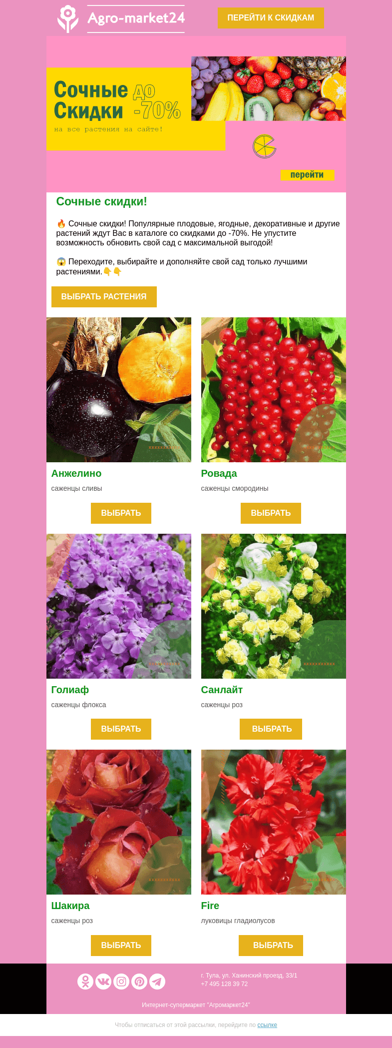 Письмо компании «Agromarket24» на тему «🌱😍 Сочные скидки! До -70% на все сорта в каталоге.»