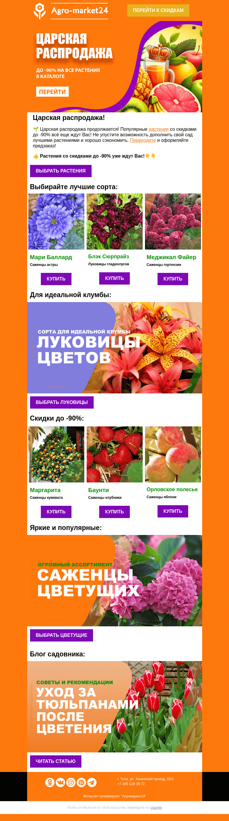 Письмо компании «Agromarket24» на тему «👑🔥 Царская распродажа! Cкидки до -90% уже в письме.»