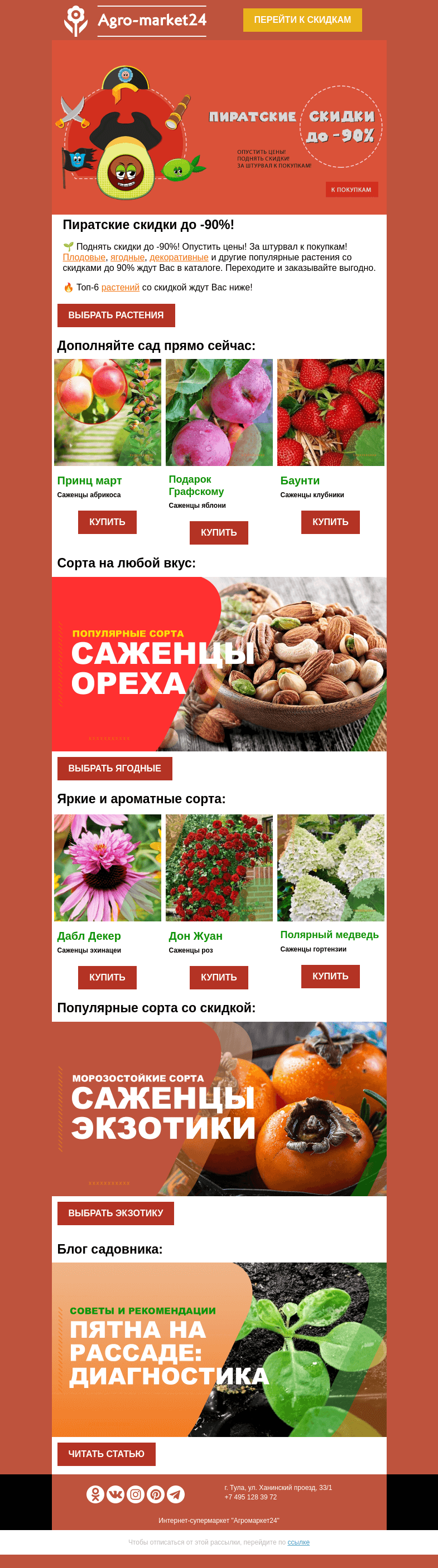 Письмо компании «Agromarket24» на тему «🔥😉 Пиратские скидки до -90%! Переходите и заказывайте выгодно.»