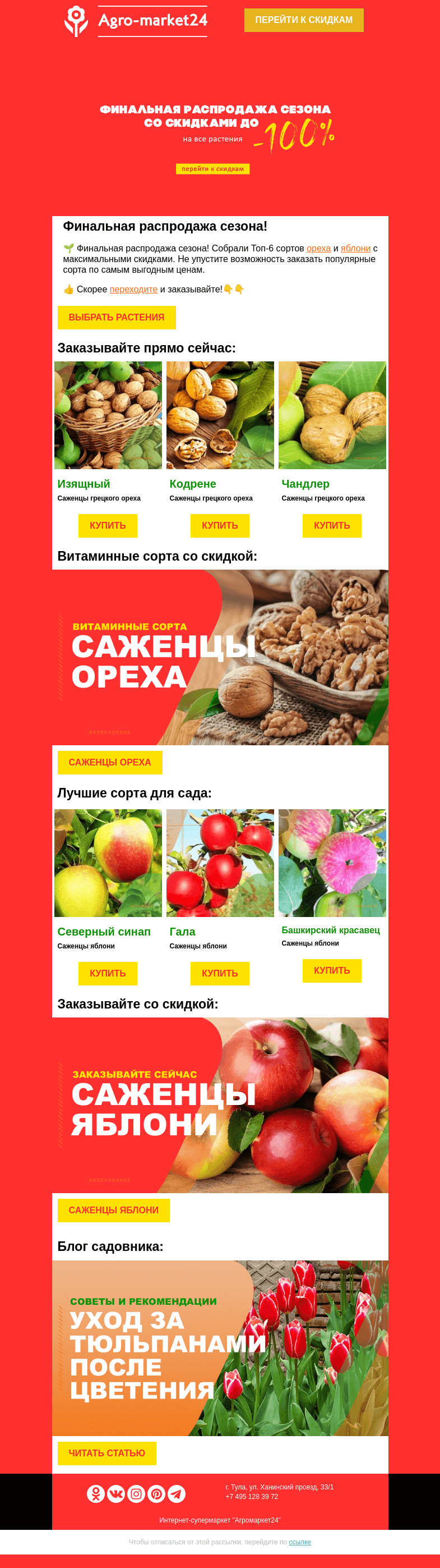 Письмо компании «Agromarket24» на тему «🌱😍 Финальная распродажа! Саженцы ореха и яблони со скидкой в письме. 👉👉»
