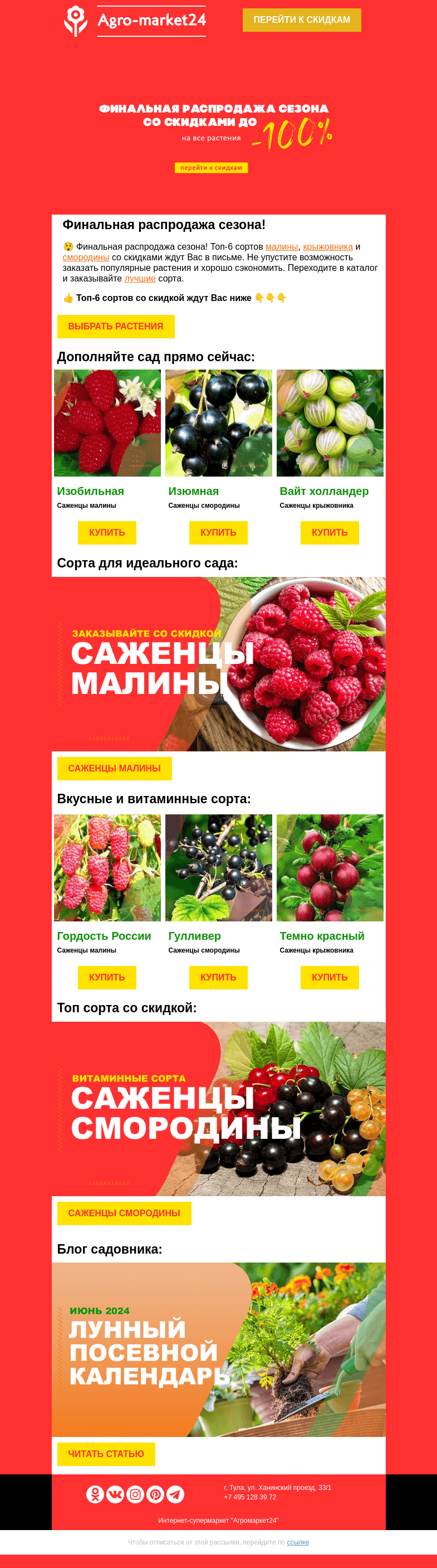 Письмо компании «Agromarket24» на тему «😍🍓 Саженцы ягодных! Топ-6 сортов в финальной распродаже. 👉👉»