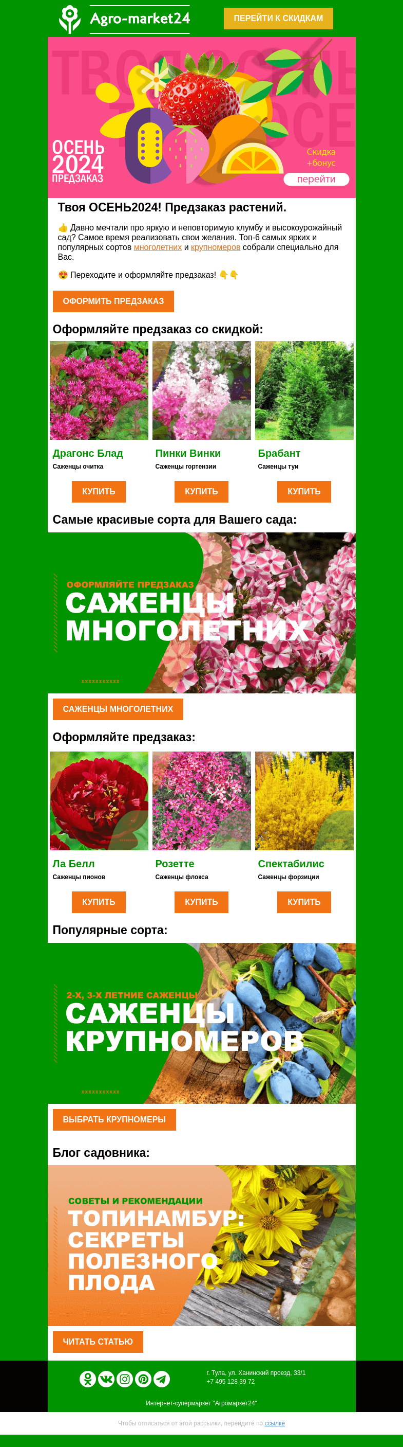 Письмо компании «Agromarket24» на тему «🌱🔥 Твоя ОСЕНЬ2024! Предзаказ многолетних и крупномеров открыт.»