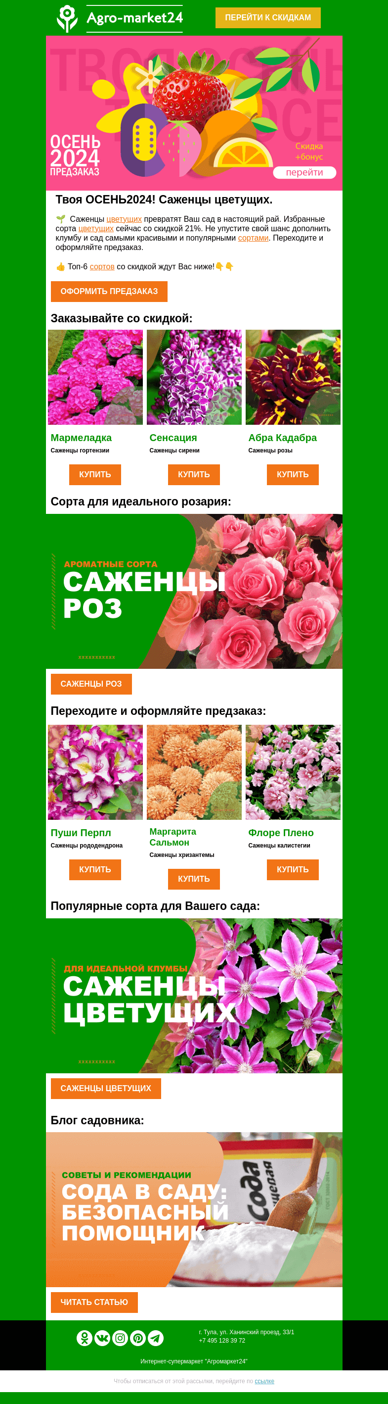 Письмо компании «Agromarket24» на тему «🌹🔥 Твоя ОСЕНЬ2024! Лучшие сорта цветущих со скидкой ждут Вас.»