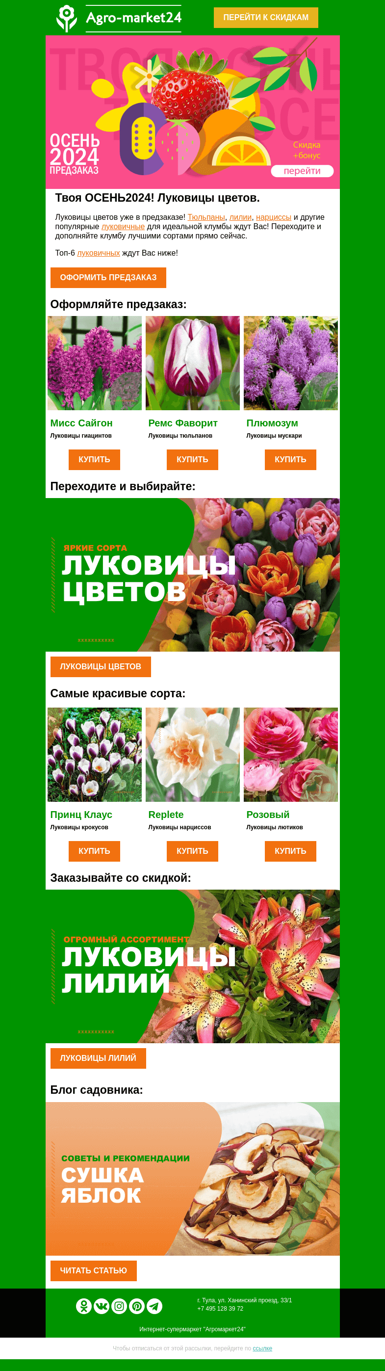 Письмо компании «Agromarket24» на тему «❗🌷 Твоя ОСЕНЬ2024! Луковицы цветов в предзаказе со скидкой.»