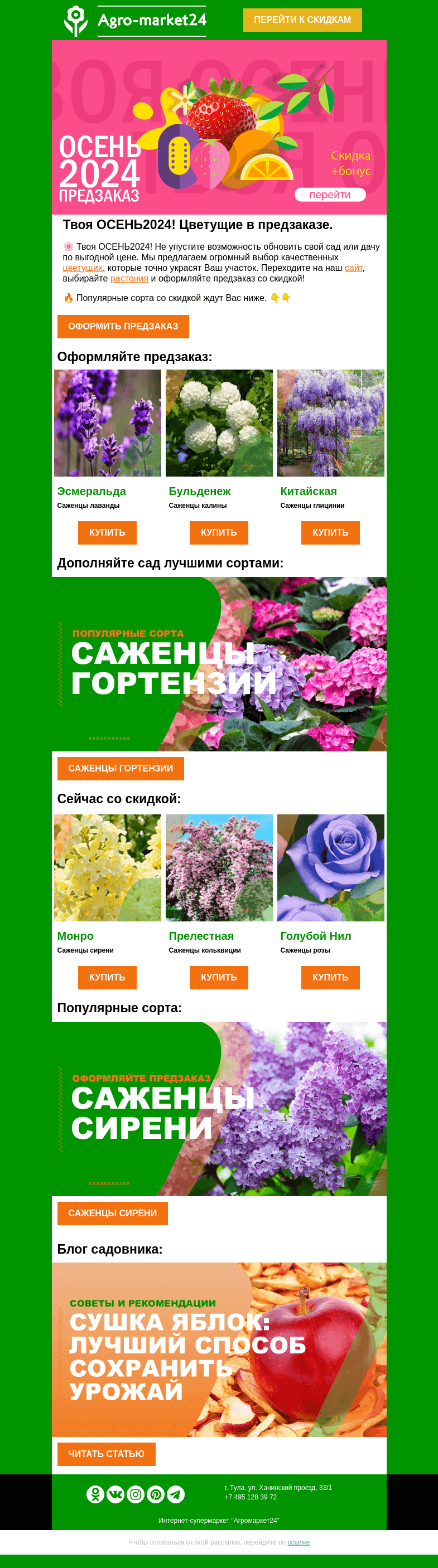 Письмо компании «Agromarket24» на тему «🌸🔥 Твоя ОСЕНЬ2024! Цветущие в предзаказе со скидкой.»