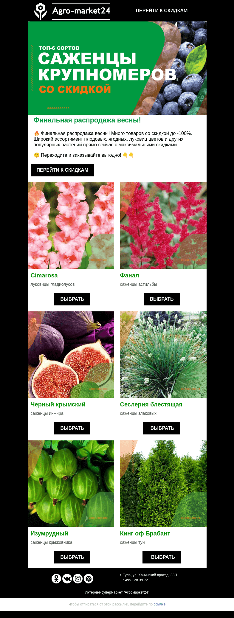 Письмо компании «Agromarket24» на тему «🌱😲 Финальная распродажа! До -100% на все растения.»