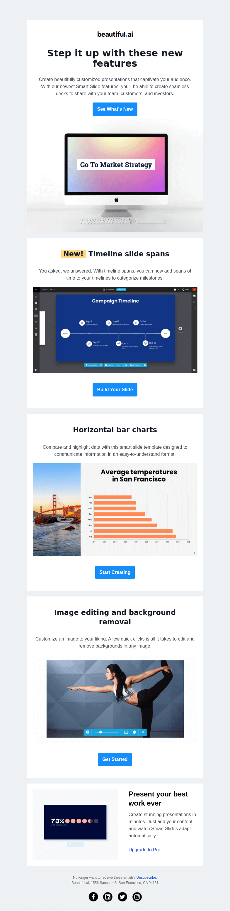 Письмо компании «Beautiful.ai» на тему «NEW | Timeline slides just got better»