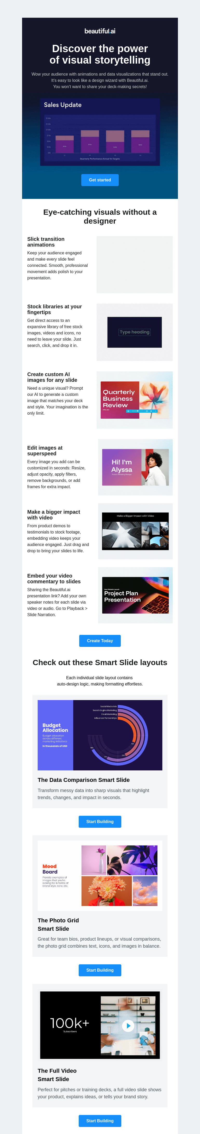 Письмо компании «Beautiful.ai» на тему «Our animations will make your slides feel like magic»