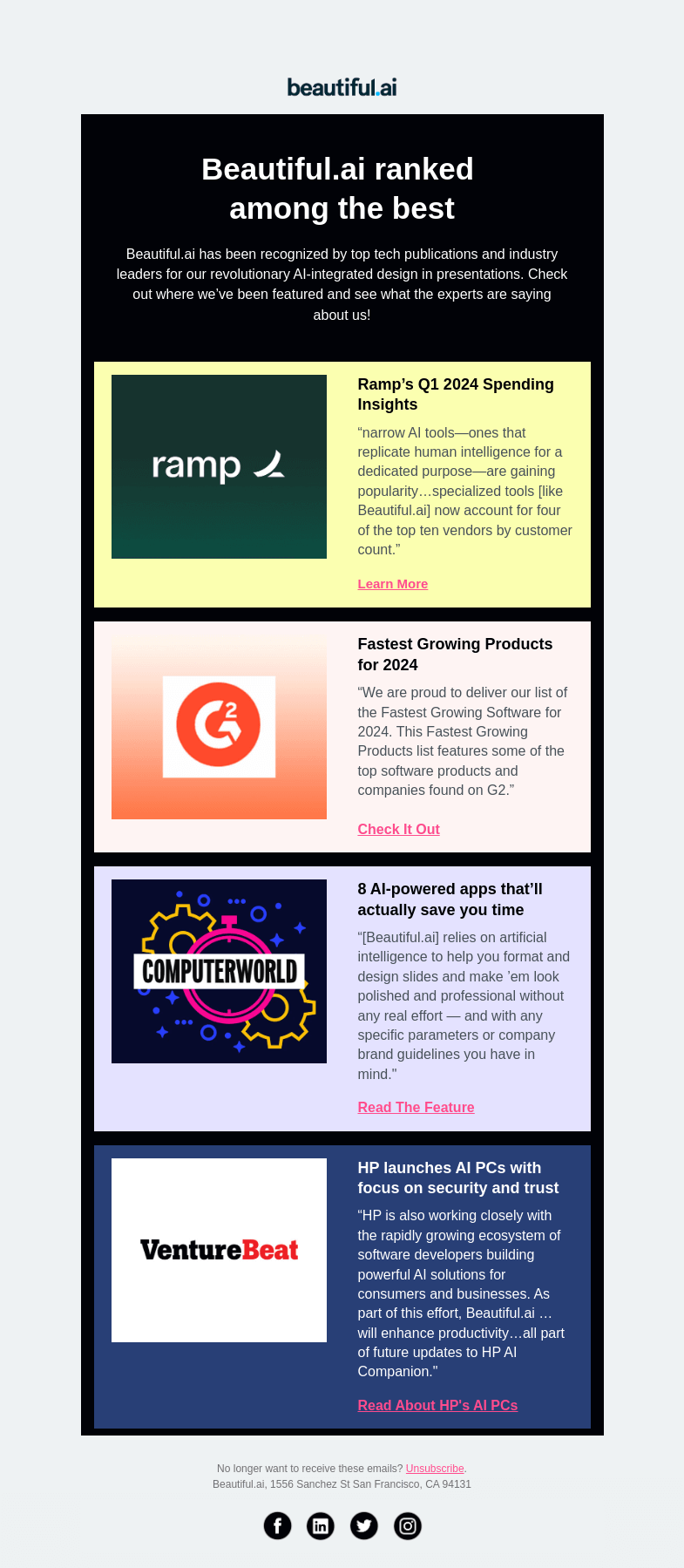 Письмо компании «Beautiful.ai» на тему «Beautiful.ai in the news»