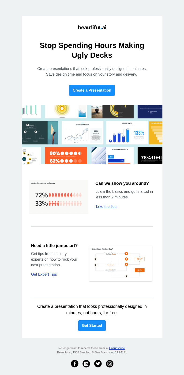 Письмо компании «Beautiful.ai» на тему «Don't forget: Your presentation secret weapons»
